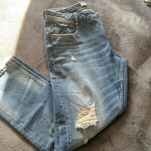 Zara Blue Ankle Cropped Distressed Jeans